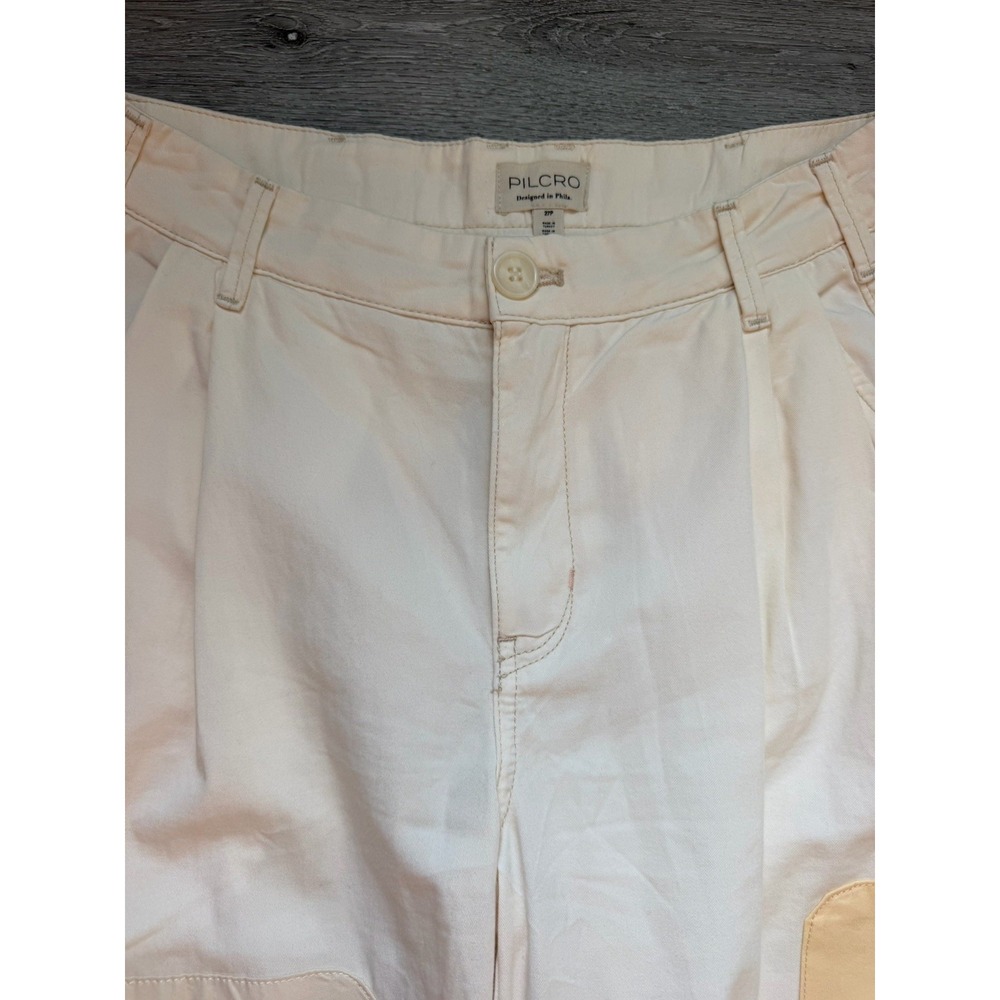 Pilcro cream barrel-leg patchwork pants size 27P petite - Picture 5 of 8